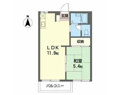 フレグランスシティ B棟(1LDK/2階)の間取り写真