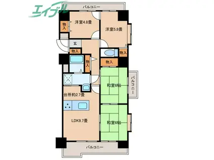 ライオンズマンション川原町(4LDK/3階)の間取り写真