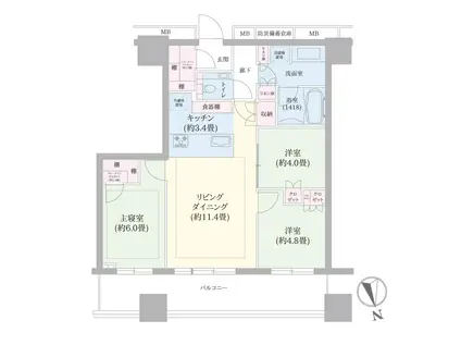WORLD TOWER RESIDENC(3LDK/34階)の間取り写真