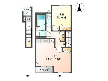 ブライト(1LDK/2階)の間取り写真