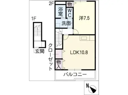 ハイステージ浪ノ上(1LDK/2階)の間取り写真