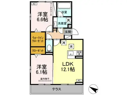 シャンテフルール(2LDK/3階)の間取り写真