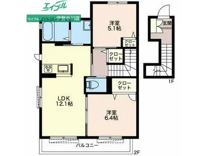 ソレイユ垂水B(2LDK/2階)の間取り写真
