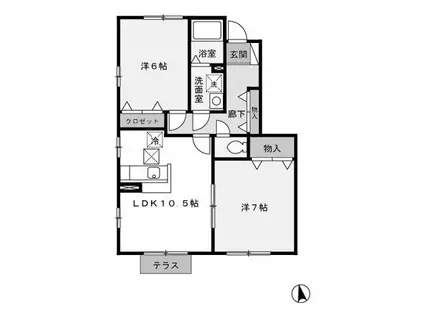 グリーンハウスB(2LDK/1階)の間取り写真