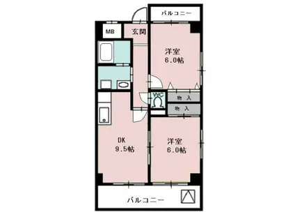 HACHIBUSE帝塚山(2DK/6階)の間取り写真