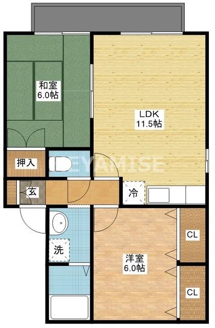 ハイカム-ルまつもとA(2LDK/2階)の間取り写真
