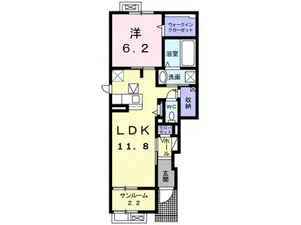 カラク・I(1LDK/1階)の間取り写真