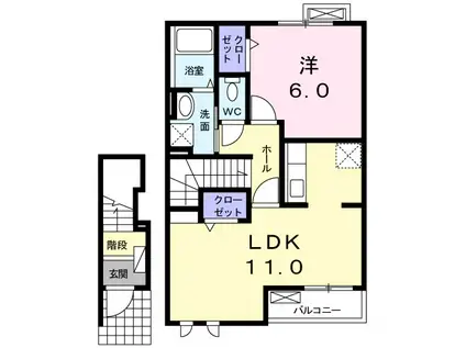 モルティ ピアッツアR I(1LDK/2階)の間取り写真