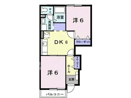 グリーンコートミヤハラA(2DK/1階)の間取り写真