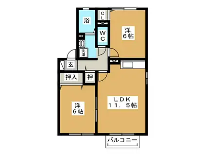 COMODO楠 B(2LDK/2階)の間取り写真