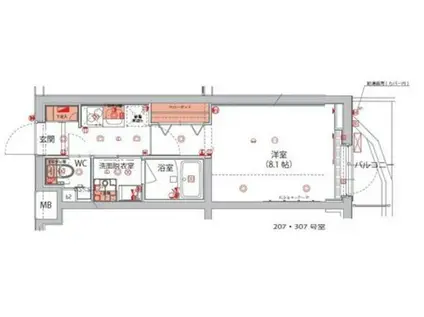 新宿 THE ノース レジデンス(1K/2階)の間取り写真