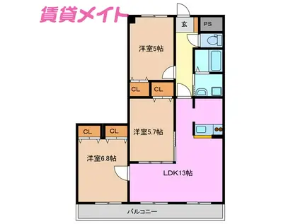 レジデンス マル美(3LDK/2階)の間取り写真