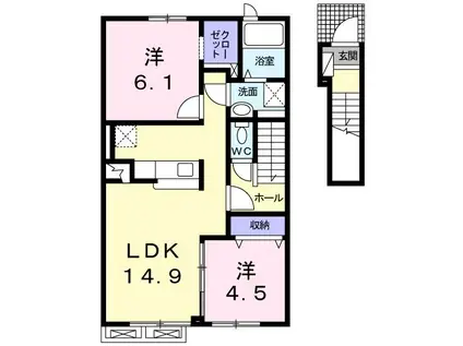 スパライ銀世 VII(2LDK/2階)の間取り写真