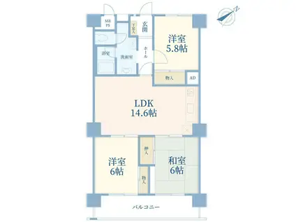 リリエンハイムC棟(3LDK/9階)の間取り写真