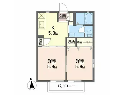 ネクサスウツギA(2K/1階)の間取り写真