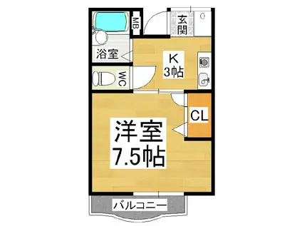 グローリーハイツA/B(1K/1階)の間取り写真