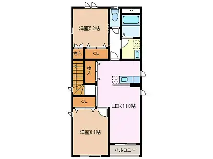イラーレ(2LDK/2階)の間取り写真