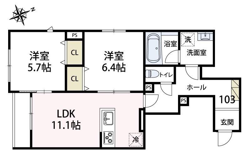 ルガロノイエス(2LDK/2階)の間取り写真