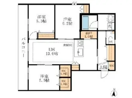 プエルタ デル ノルテ(3LDK/3階)の間取り写真