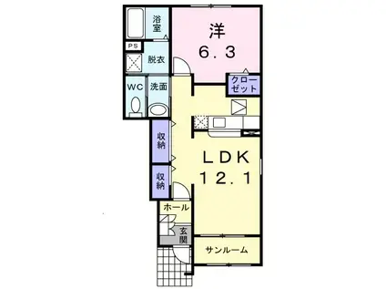 フリーデ石井I(1LDK/1階)の間取り写真