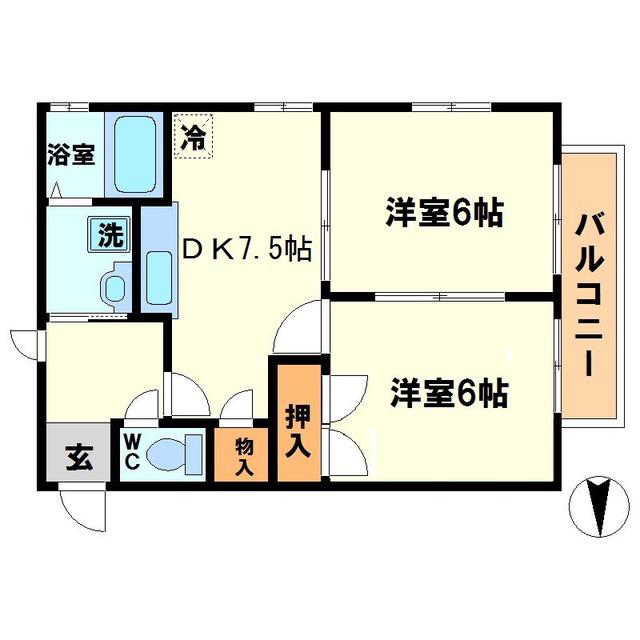 キャロット北白川II(2DK/2階)の間取り写真