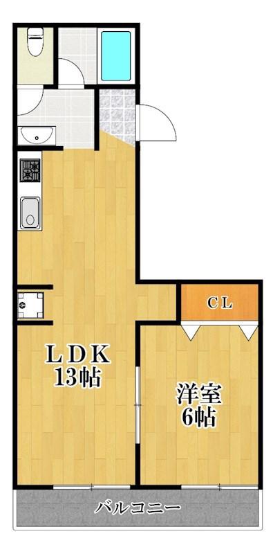 ロイヤルメゾン岸谷(1LDK/1階)の間取り写真