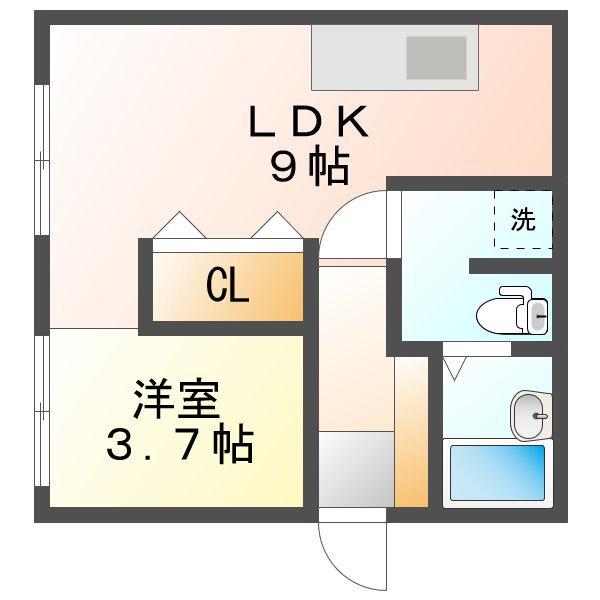 赤井川グランテラスB(1LDK/1階)の間取り写真