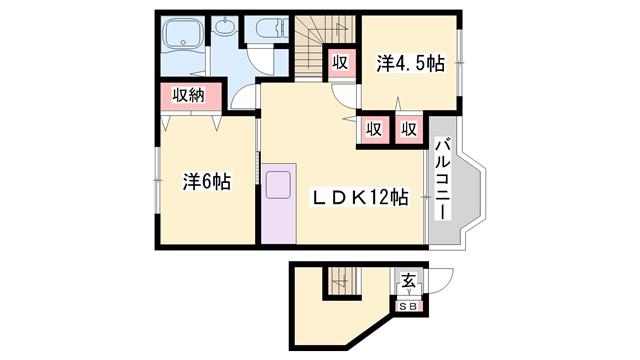 バーリーグリフィンF1(2LDK/2階)の間取り写真