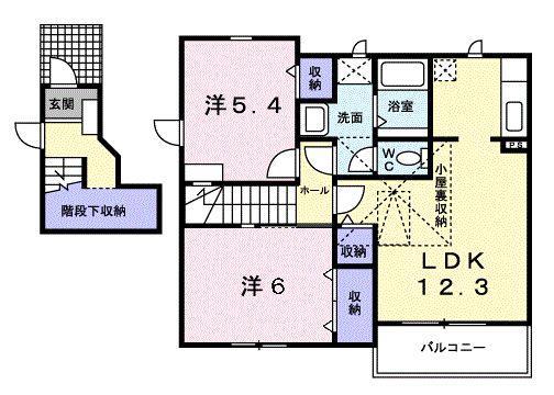 梅の香 III棟(2LDK/2階)の間取り写真