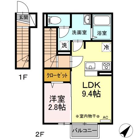 ヴィラージュ松屋(1LDK/2階)の間取り写真