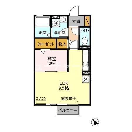 グランドゥール(1LDK/2階)の間取り写真