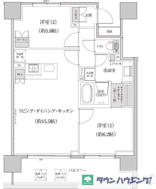 パークハビオ渋谷本町レジデンス(2LDK/7階)の間取り写真