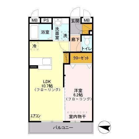 プリムヴェール(1LDK/3階)の間取り写真