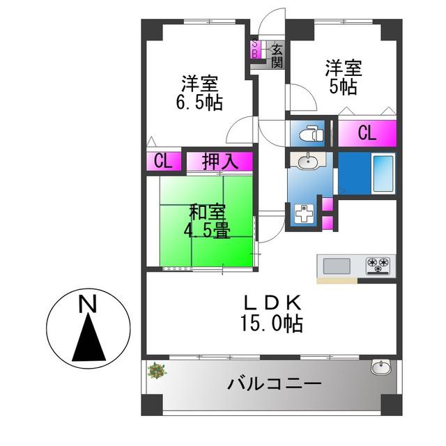セザール平野(3LDK/3階)の間取り写真