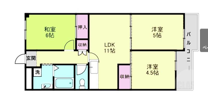 旭シックスマンション(3LDK/6階)の間取り写真