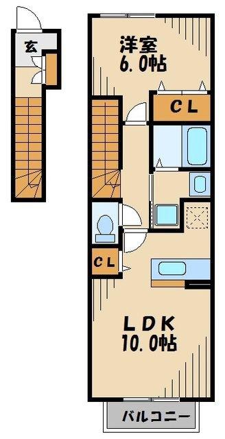 ラフレシール富士見(1LDK/2階)の間取り写真