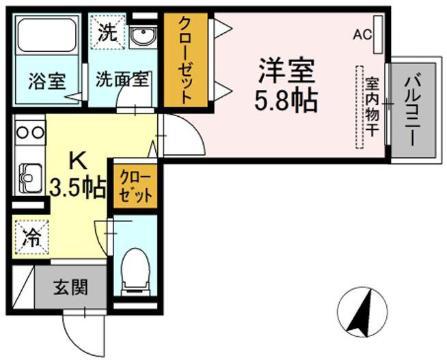 セジュール南町(1K/2階)の間取り写真