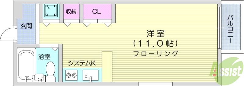 オーシャンハイツ(ワンルーム/2階)の間取り写真