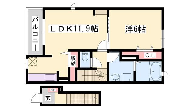 エレガンテ(1LDK/2階)の間取り写真