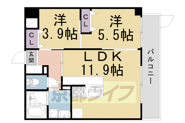 GRAND LATTICE KAWARAMACHI SHICHIJO(2LDK/1階)の間取り写真