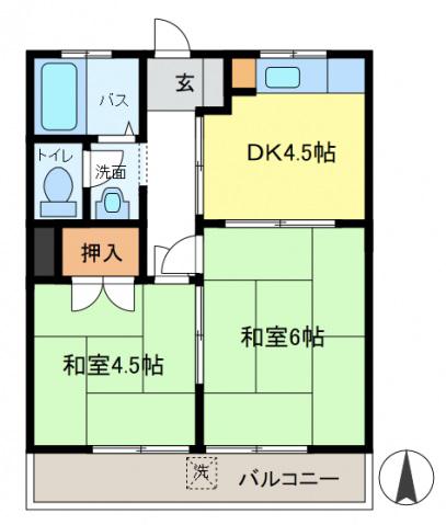 ラベルメゾンII(2DK/2階)の間取り写真