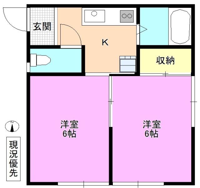 ラセーヌ村前B棟(2K/2階)の間取り写真