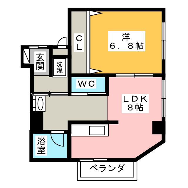 リ・ポーズ21(1DK/4階)の間取り写真