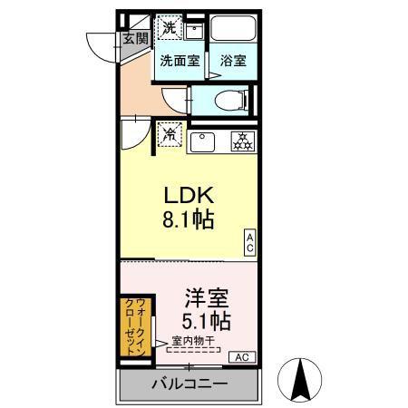 ネオアイリス大森(1LDK/2階)の間取り写真