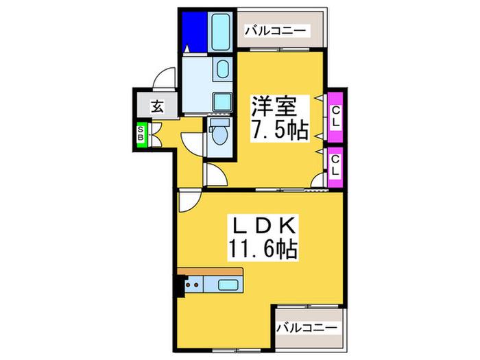 メゾン玉造(1LDK/1階)の間取り写真