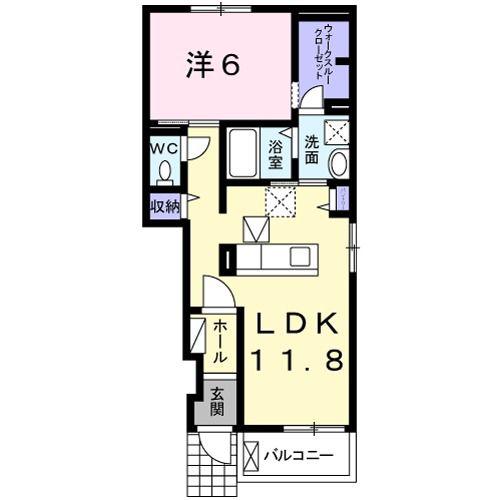 ルネス開成B(1LDK/1階)の間取り写真