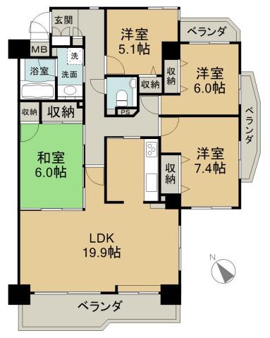 シャルマン古江(4LDK/8階)の間取り写真