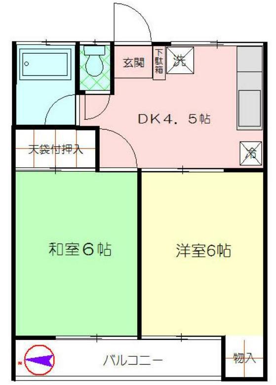 多摩コーポ(2DK/1階)の間取り写真