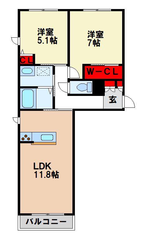 ベレオTOK A(2LDK/2階)の間取り写真
