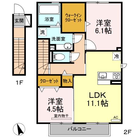 天神山ヒルズ(2LDK/2階)の間取り写真